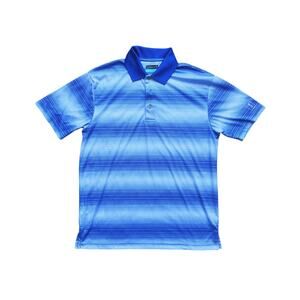 PGA Tour Mens Golf Polo Shirt Size Medium Blue Stripe Performance Classic Fit